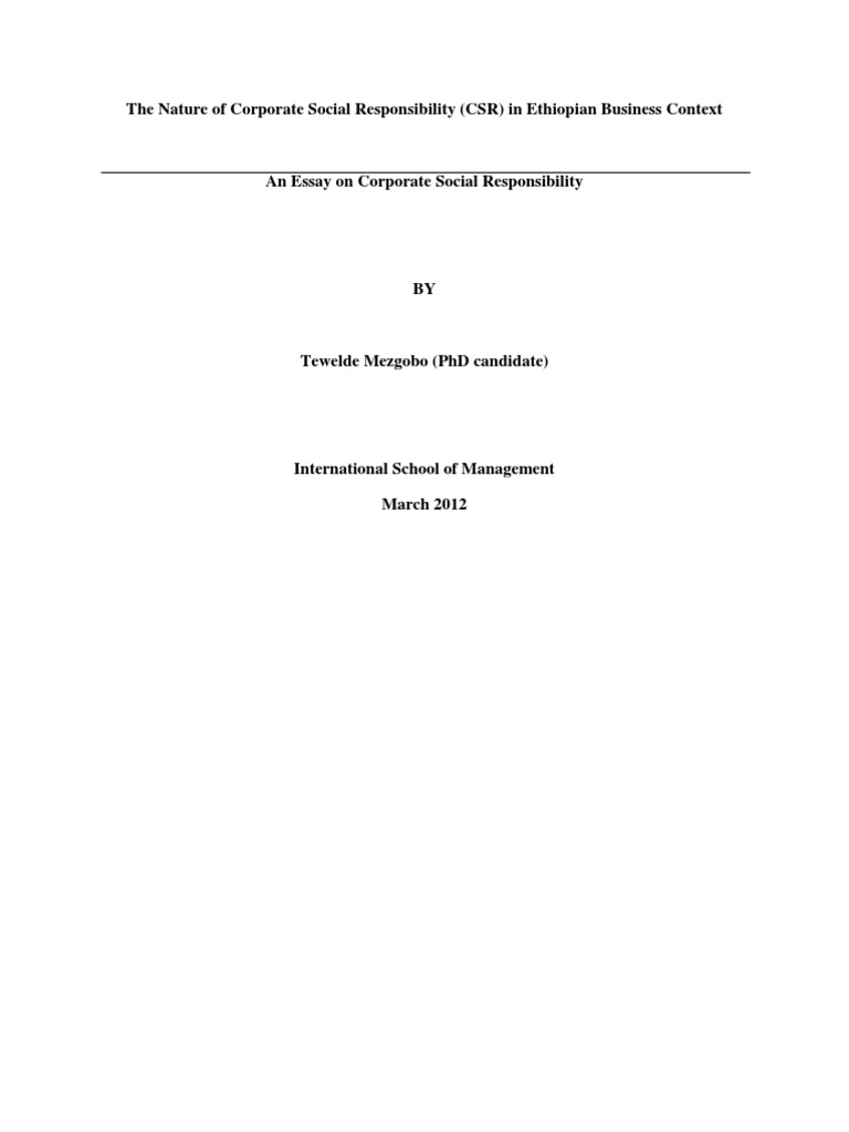 The Nature of Corporate Social Responsibility (CSR) in Ethiopian