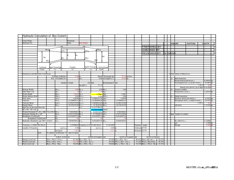 Hydraulic Calculation of Box Culvert PDF