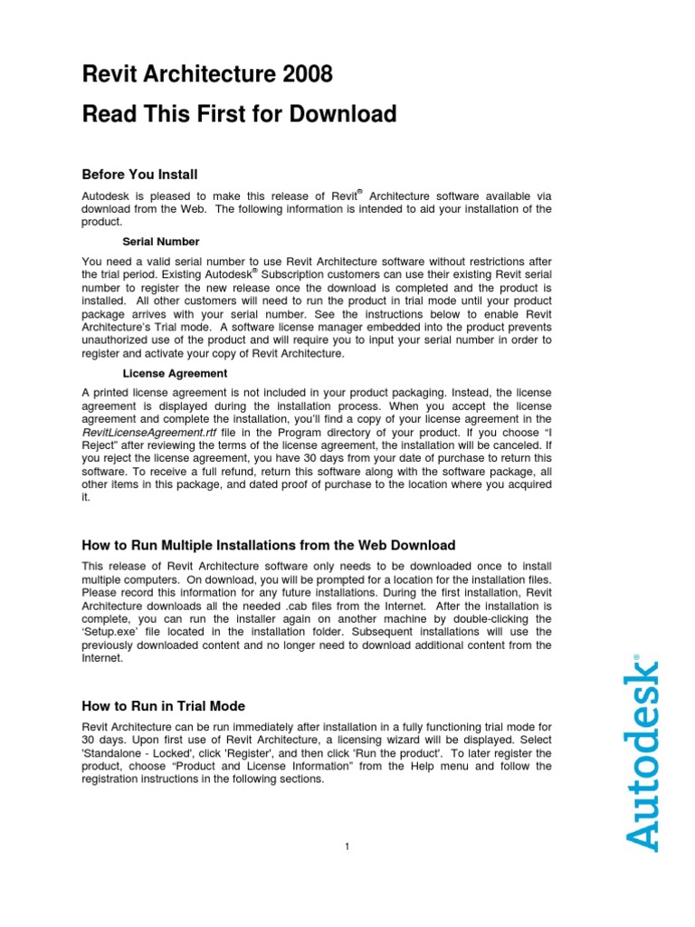 Revit Architecture 2008 Read This First For Download: Before You ...
