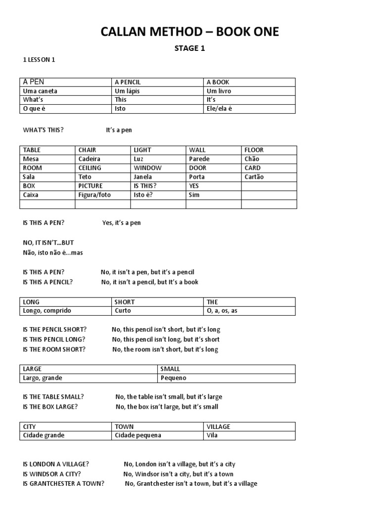 Callan Method Stage 1: Lesson 1 PDF | PDF | Brown | Art Materials