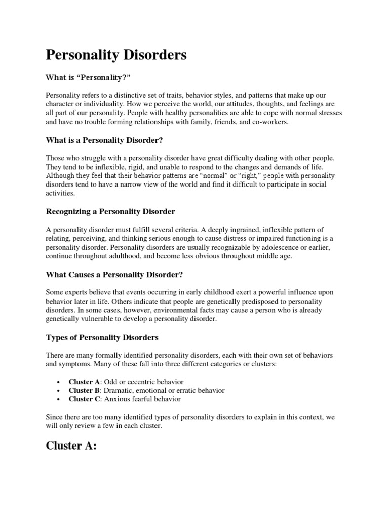 Understanding Personality Disorders | PDF | Personality Disorder ...