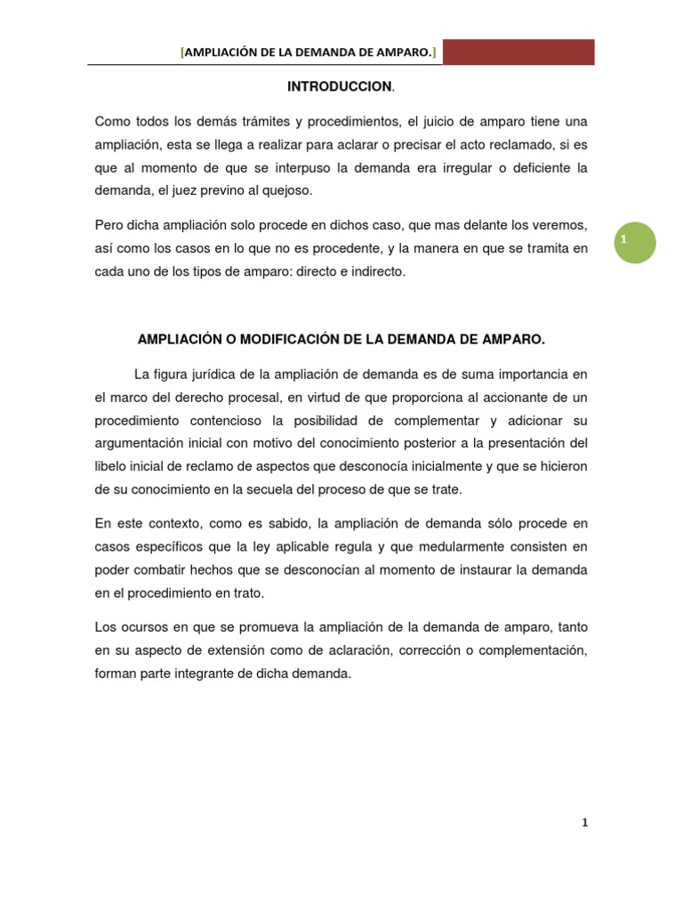 Ampliación de la Demanda de Amparo | PDF | Demanda judicial | Caso de ley