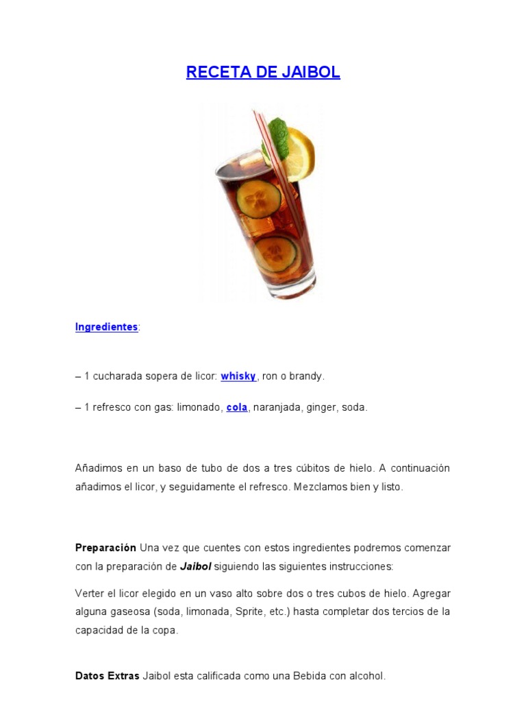 Descubrir 89+ imagen bebida jaibol receta