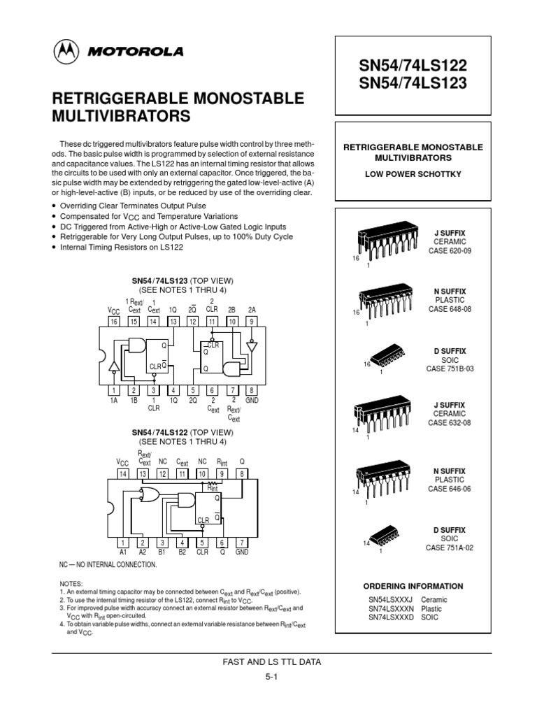 74LS122/74LS123 Monostable Multivibrators | PDF | Capacitor | Resistor