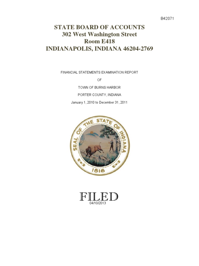 Filed State Board of Accounts 302 West Washington Street Room E418
