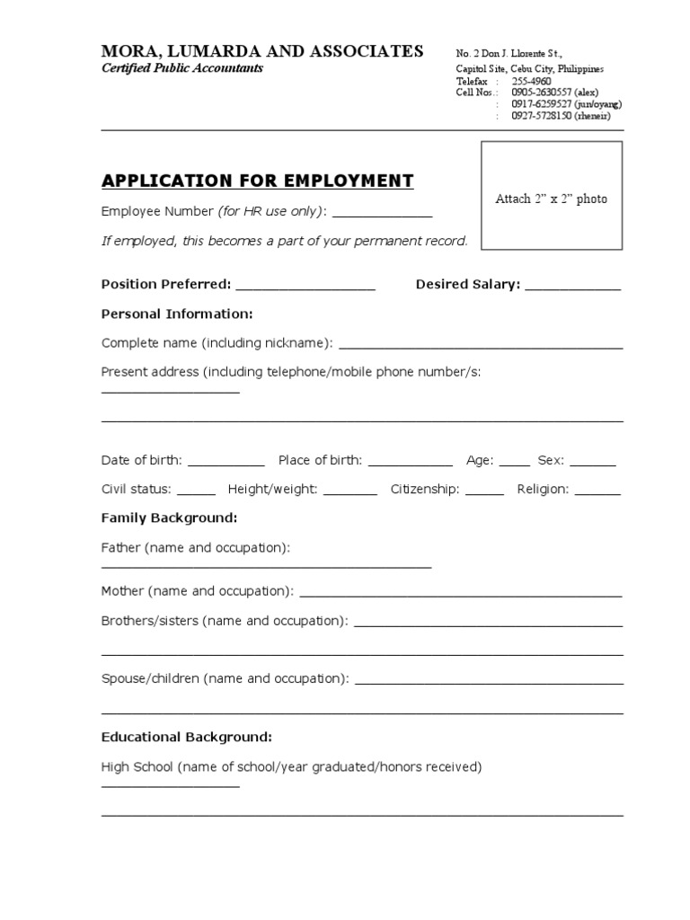 @1 Application Form | PDF | Employment | Business