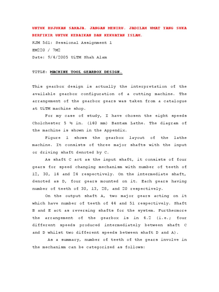 Machine Tool Gearbox Design. PDF Transmission (Mechanics) Gear