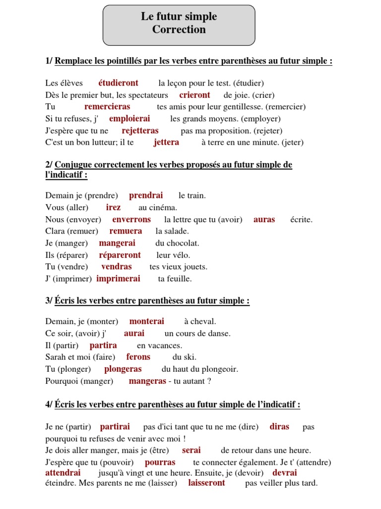 Exercices De Conjugaison Cm2 à Imprimer Pdf Correction Futur Simple - Cm2 - Exercices Corrigés 2 | PDF