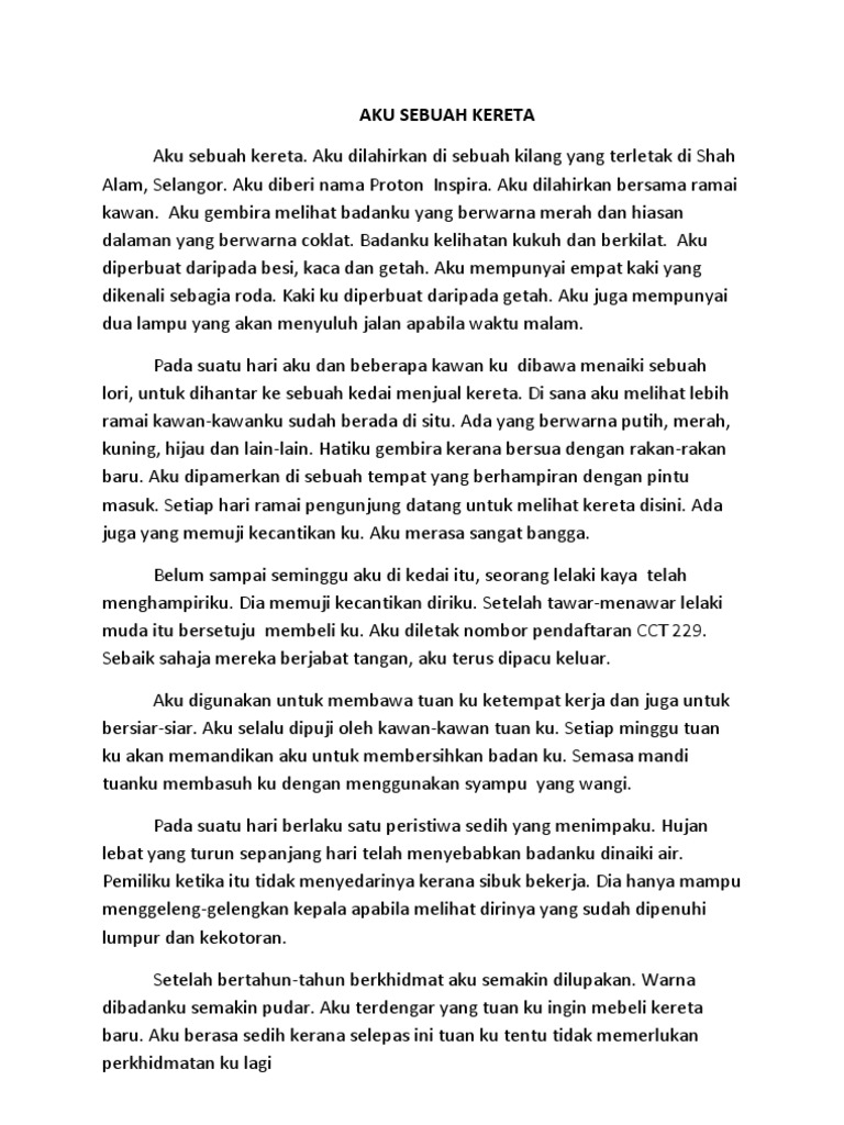 Contoh Karangan Tentang Aku Sebuah Kereta