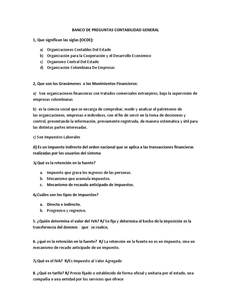 Banco de Preguntas Contabilidad General Contabilidad
