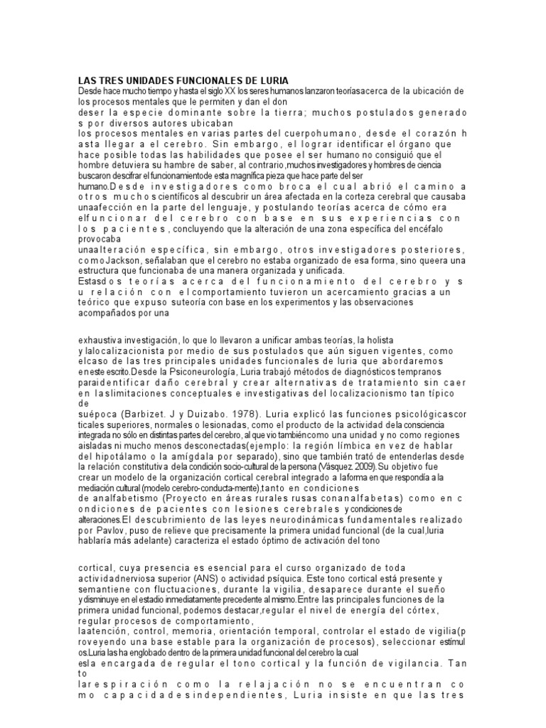 Las Tres Unidades Funcionales de Luria | PDF | Corteza cerebral ...