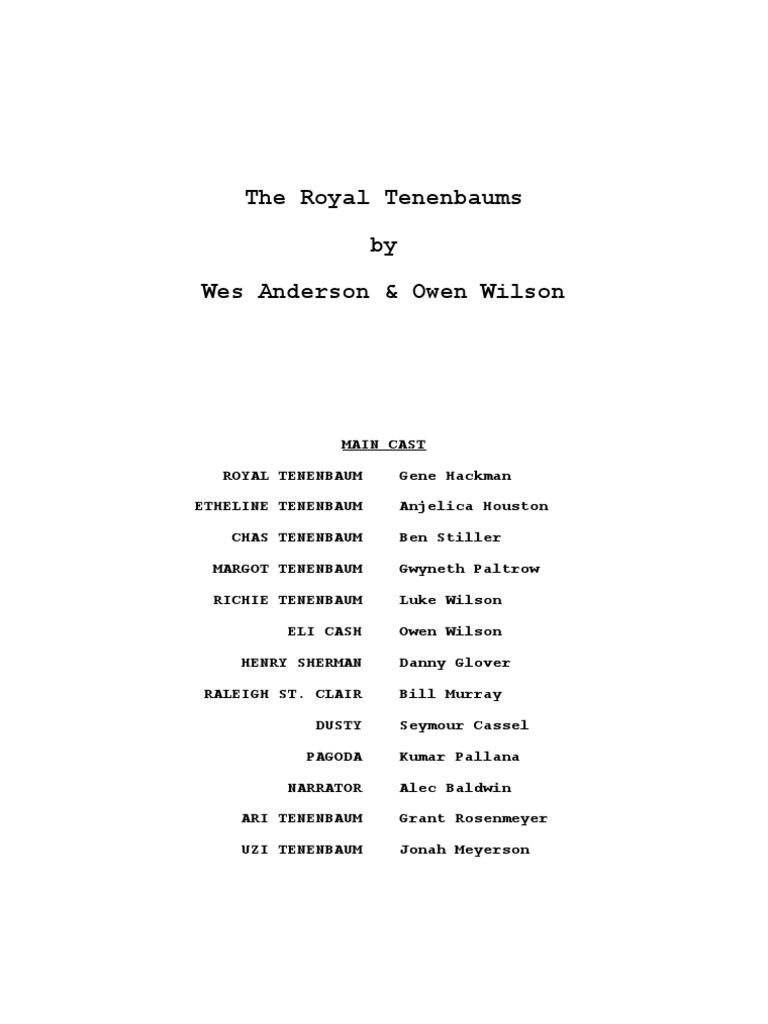 The Royal Tenenbaums Script PDF Clothing Consumer Goods