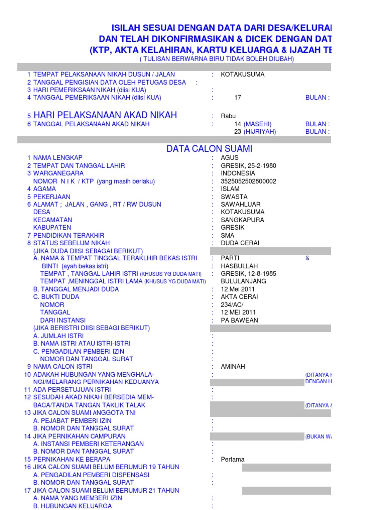BLANKO SURAT KETERANGAN UNTUK NIKAH (MODEL N 1) | PDF
