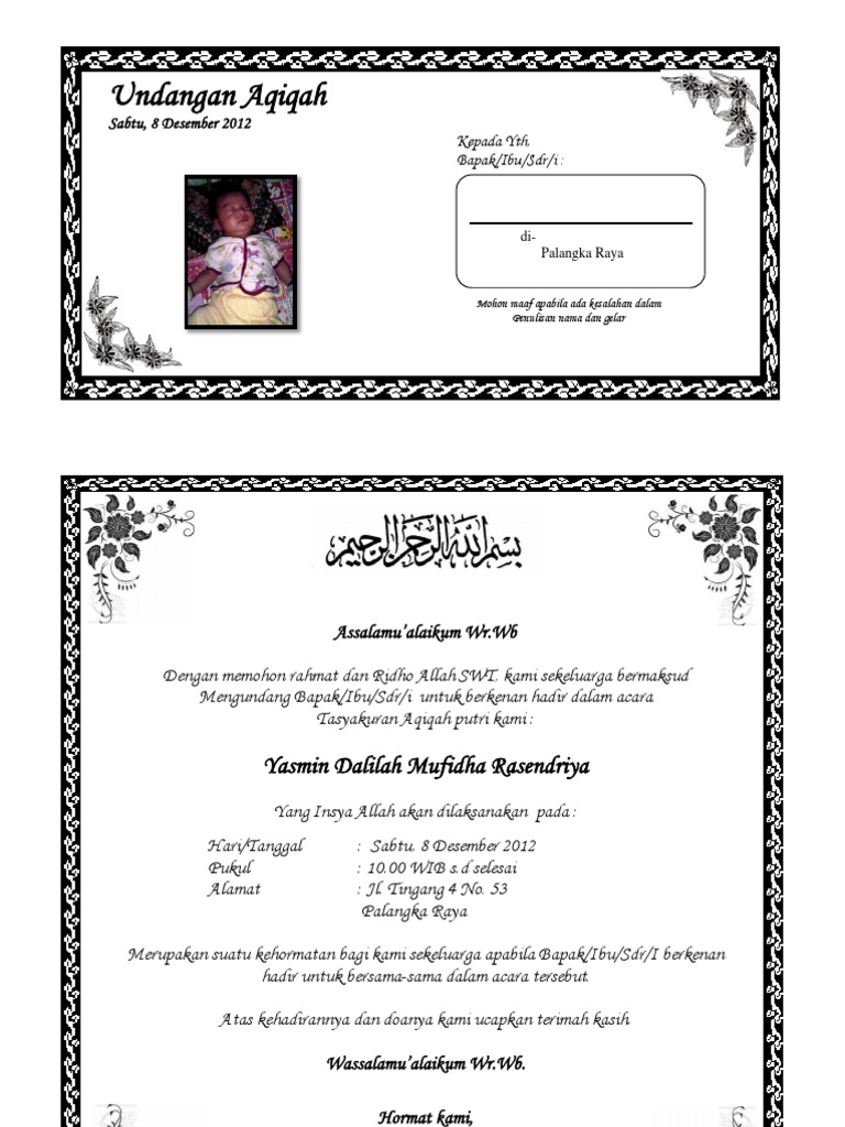  Contoh Surat Undangan Aqiqah 