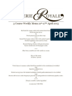 Weekly Menu Brasserie Restaurant 21-27 April 2013