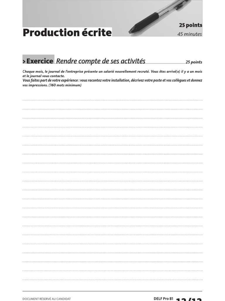Delf Pro b1 Production Ecrite Exercice  PDF