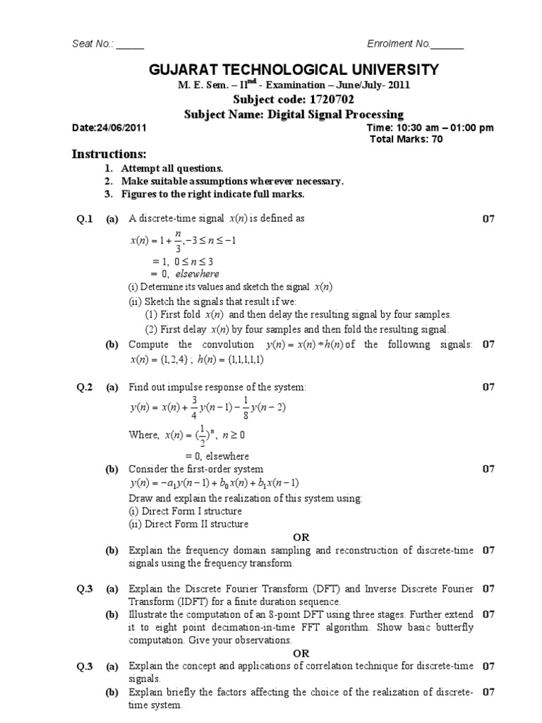Digital Signal Processing Exam Paper 2011 | PDF | Discrete Fourier ...