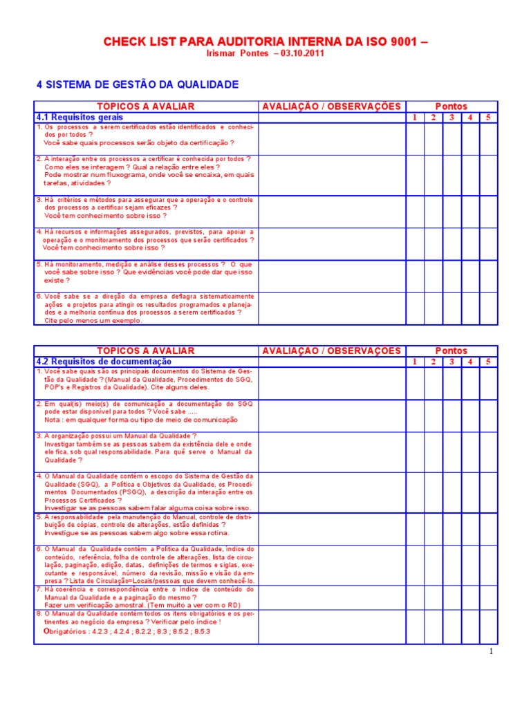 Check List para Auditoria Interna Da Iso 9001 2000 | Download grátis ...