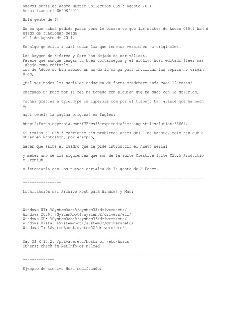 Nuevos seriales Adobe Master Collection CS5.5 | PDF | Mac OS