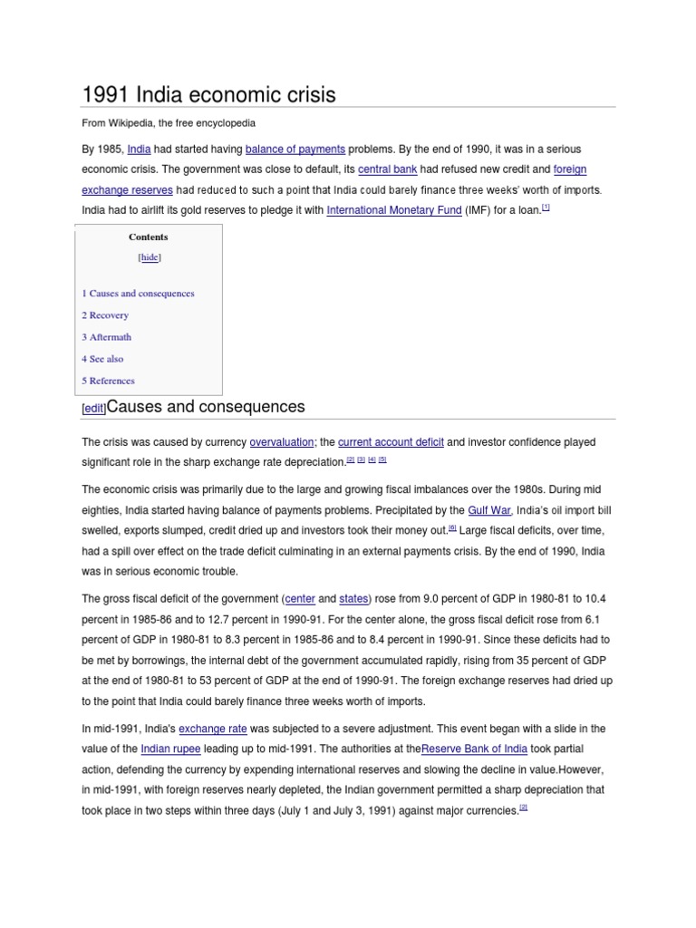 1991 India Economic Crisis | PDF | Monetary Economics | International ...