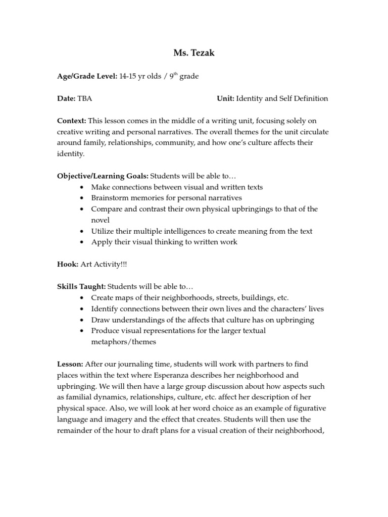 Creative Writing: Identity Mapping Lesson | PDF