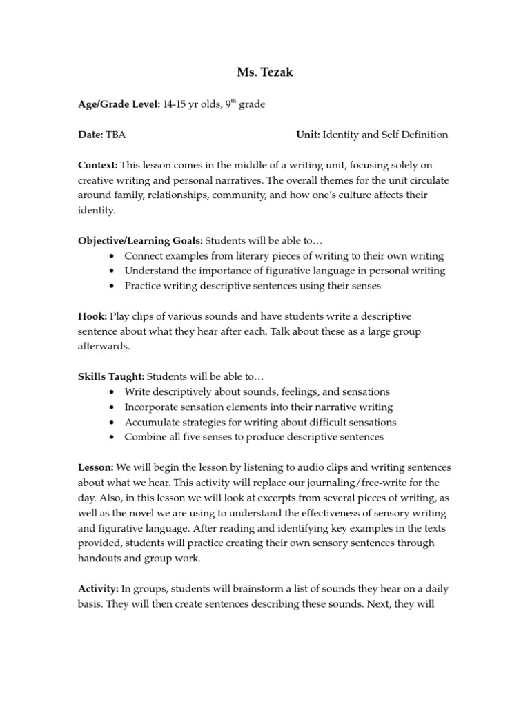 Creative Writing: Sensory Descriptions | PDF | Language Arts & Discipline