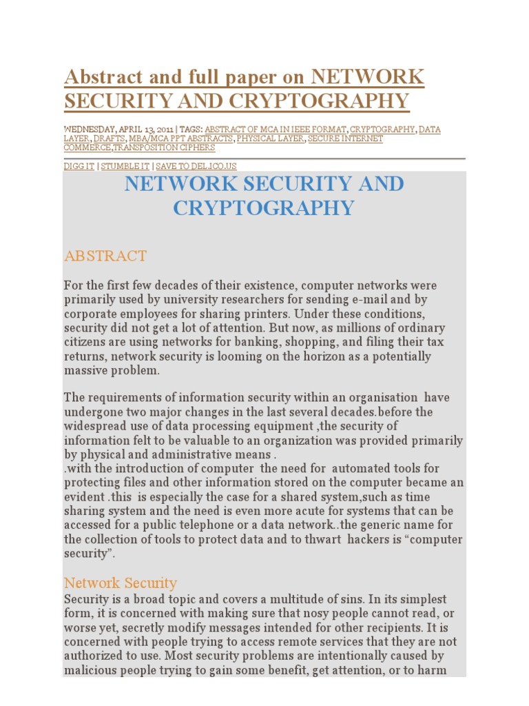 Abstract and Full Paper On Network Security and Cryptography | PDF 