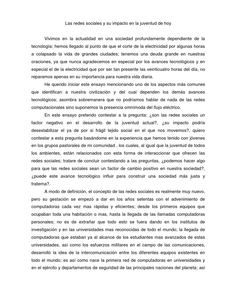 Impacto de Redes Sociales en la Juventud | PDF | Red social | Internet