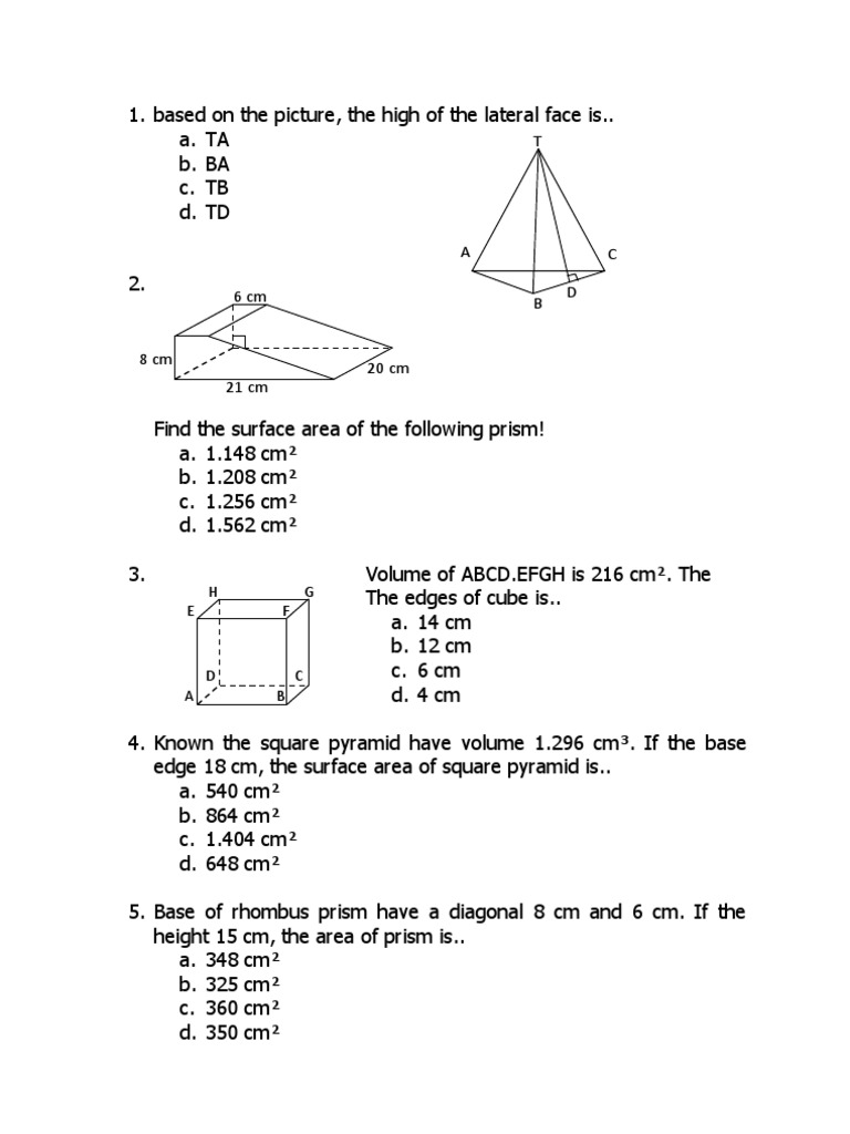 Geometry Prism and Volume Problems | PDF