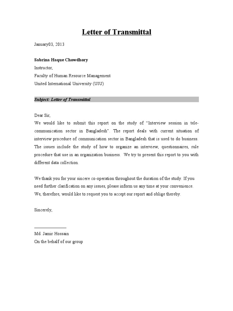 Sample transmittal cover letter picture