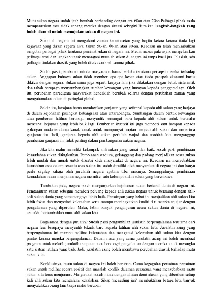 Contoh Karangan Berkaitan Sukan Contoh Karangan Berkaitan Sukan