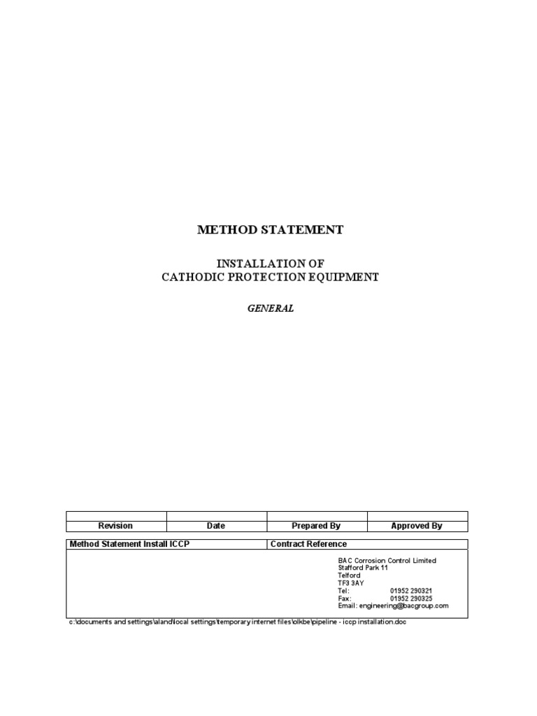ICCP Installation Method Statement | PDF | Personal Protective ...
