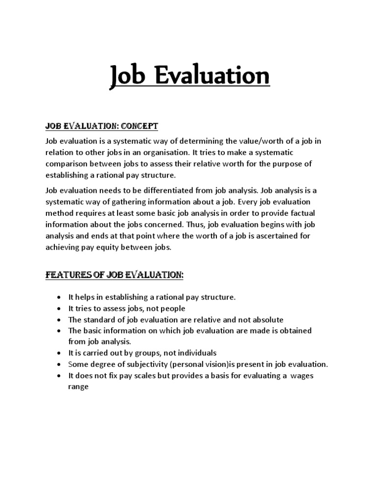 Features of Job Evaluation Employment Evaluation Free 30day
