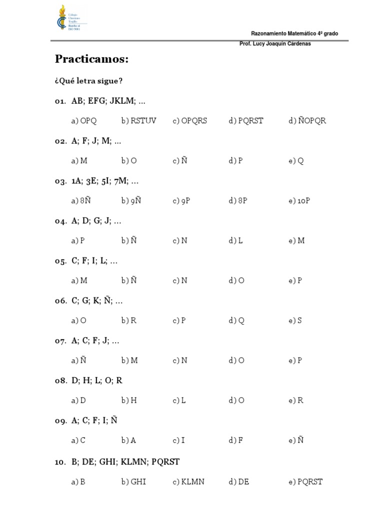 Practica De Sucesiones Alfabeticas