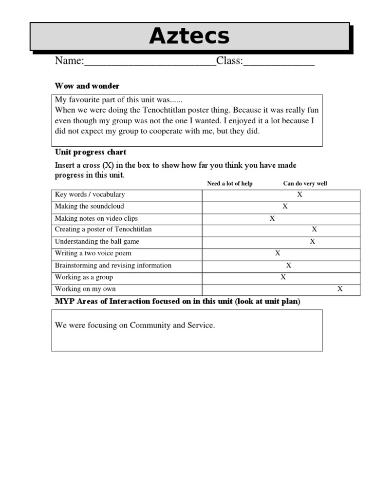 Aztec Unit Reflection and Progress | PDF | Career & Growth | Language ...