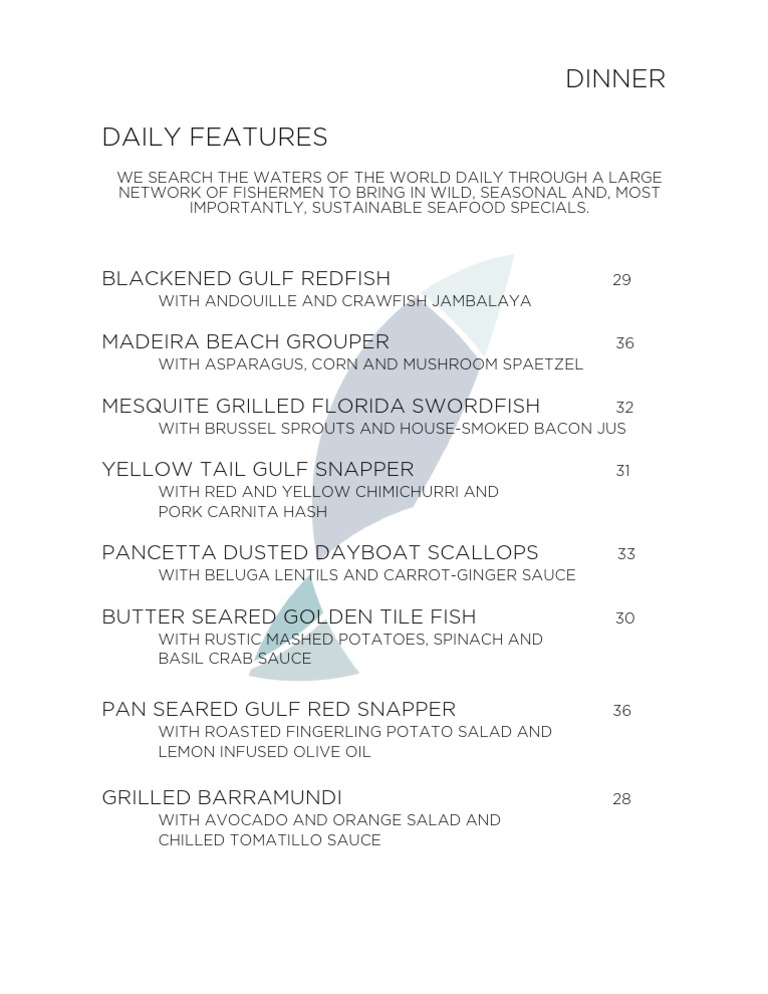 Sustainable Seafood Dinner Specials | PDF | Home & Garden