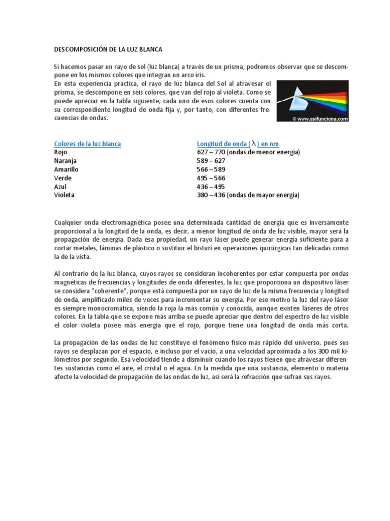 Descomposición de La Luz Blanca | PDF | Ligero | Color
