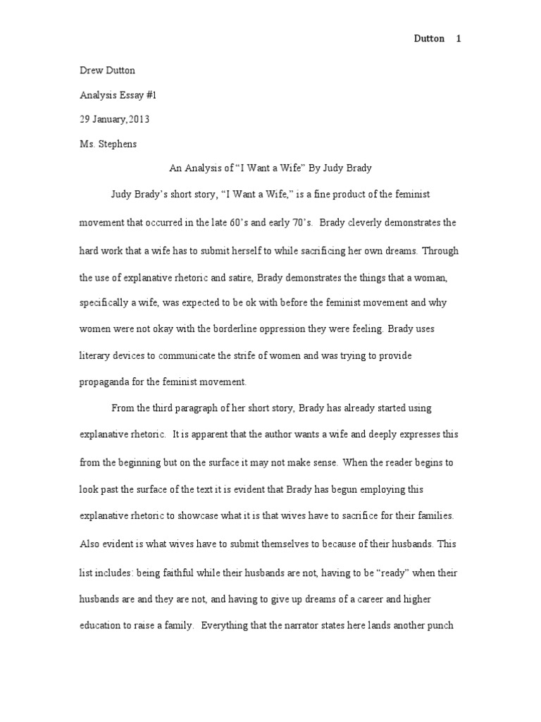 Analysis Of I Want A Wife Feminism Gender Studies