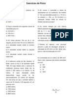 Exercícios de Física: velocidade, aceleração e conversões