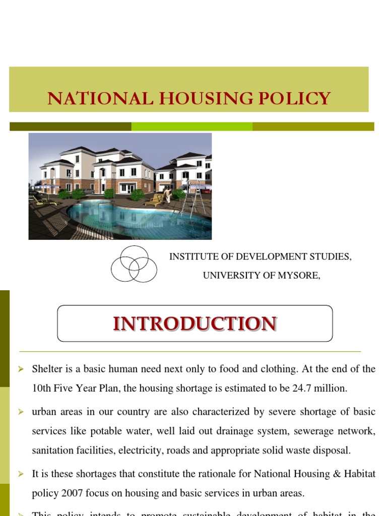 National Housing Policy Affordable Housing Public Housing