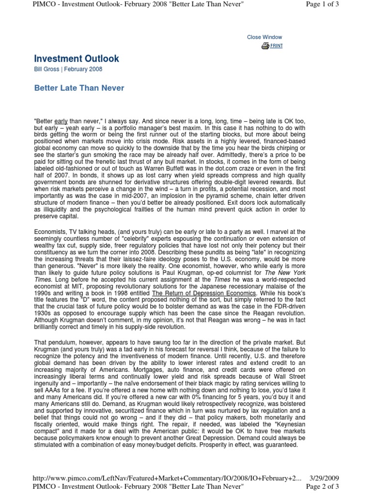 Bill Gross Investment Outlook Feb 08 PDF Paul Krugman Fiscal Policy