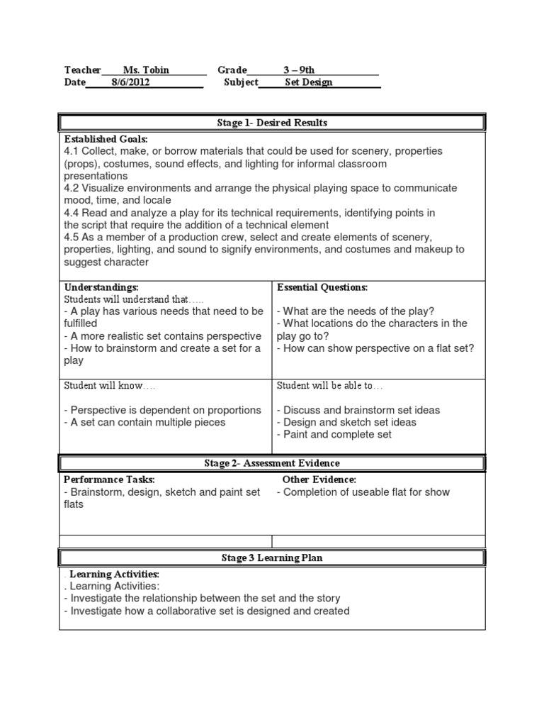 Set Design Curriculum for 3rd-9th Grade | PDF