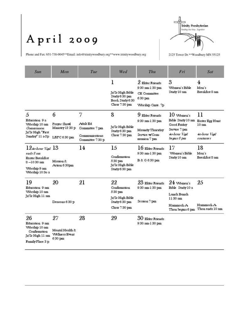 April 09 Calendar | PDF | Worship | Christian Festivals And Holy Days