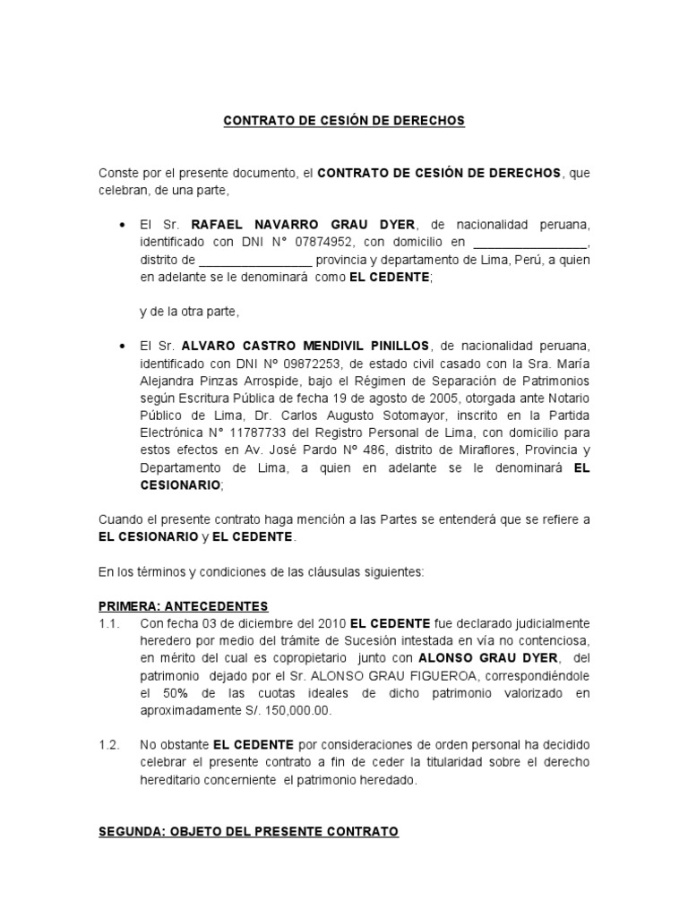 Contrato de Cesion de Derechos Hereditarios