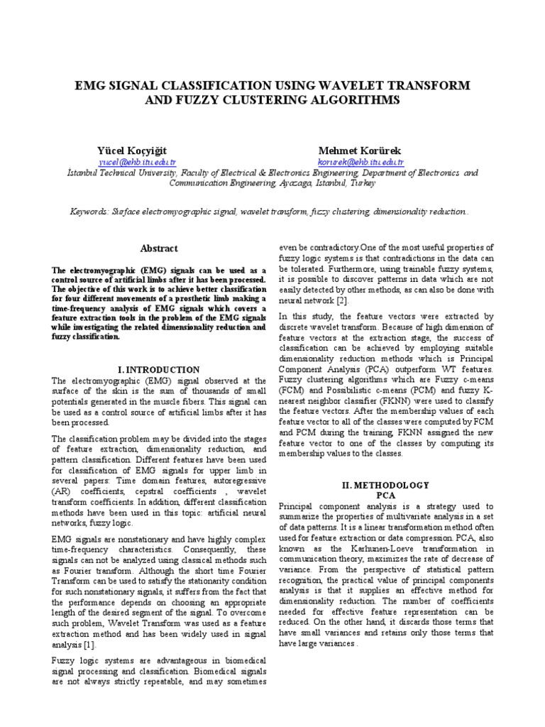 EMG Signal Classification with Wavelets | PDF | Principal Component ...