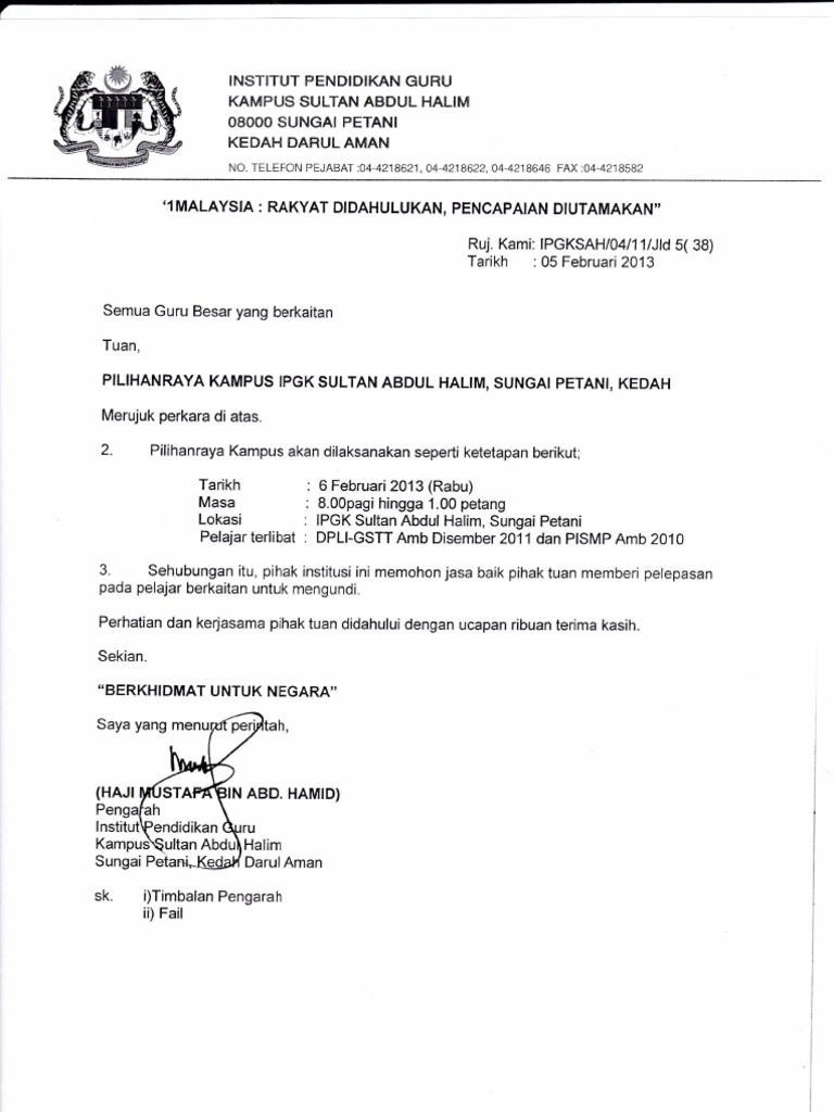 Contoh Surat Pelepasan Mengundi