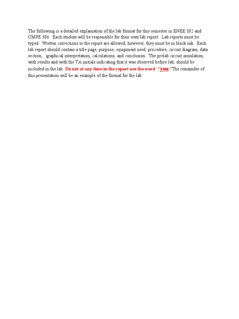 ENEE 302 CMPE 306 Lab Report Format | PDF | Electrical Resistance And ...