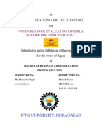 A Summer Training Project Report On: "Performance Evaluation of Birla Sunlife Insurance Co. LTD."