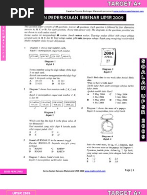 Soalan Matematik Upsr Sebenar 2009 Pdf