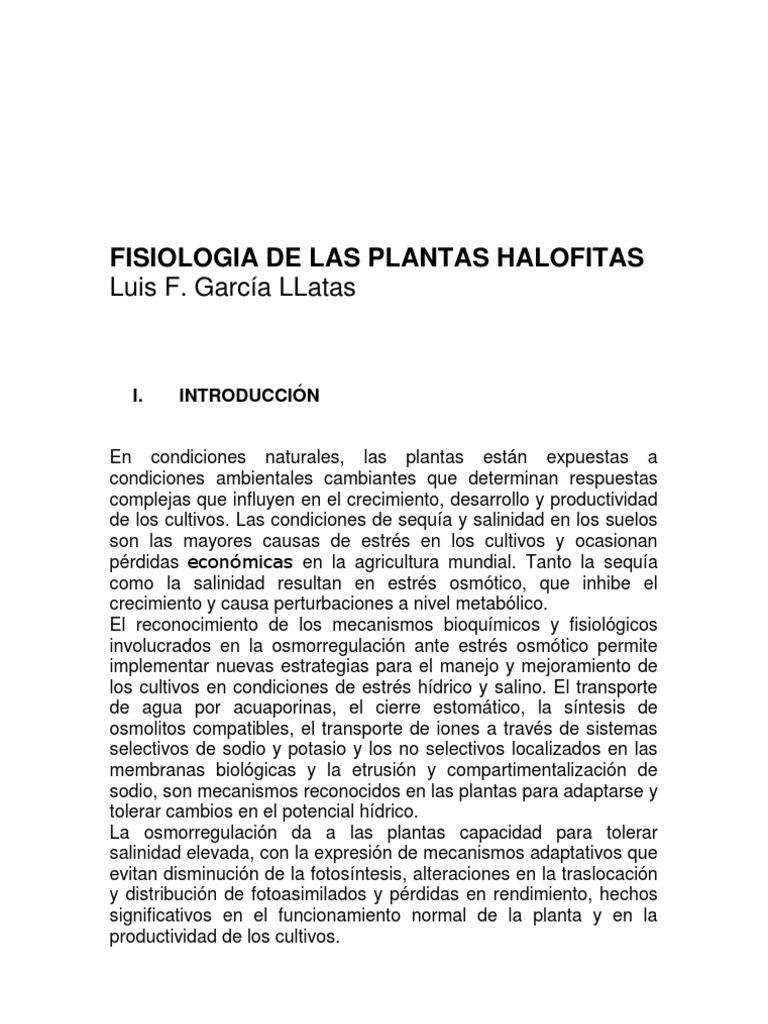 Fisiologia de Las Plantas Halofitas | PDF | Plantas | Riego
